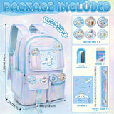Cinnamoroll Blue Backpack Set – Large Capacity Teen School Bag with 6 Badges & Stationery Cards