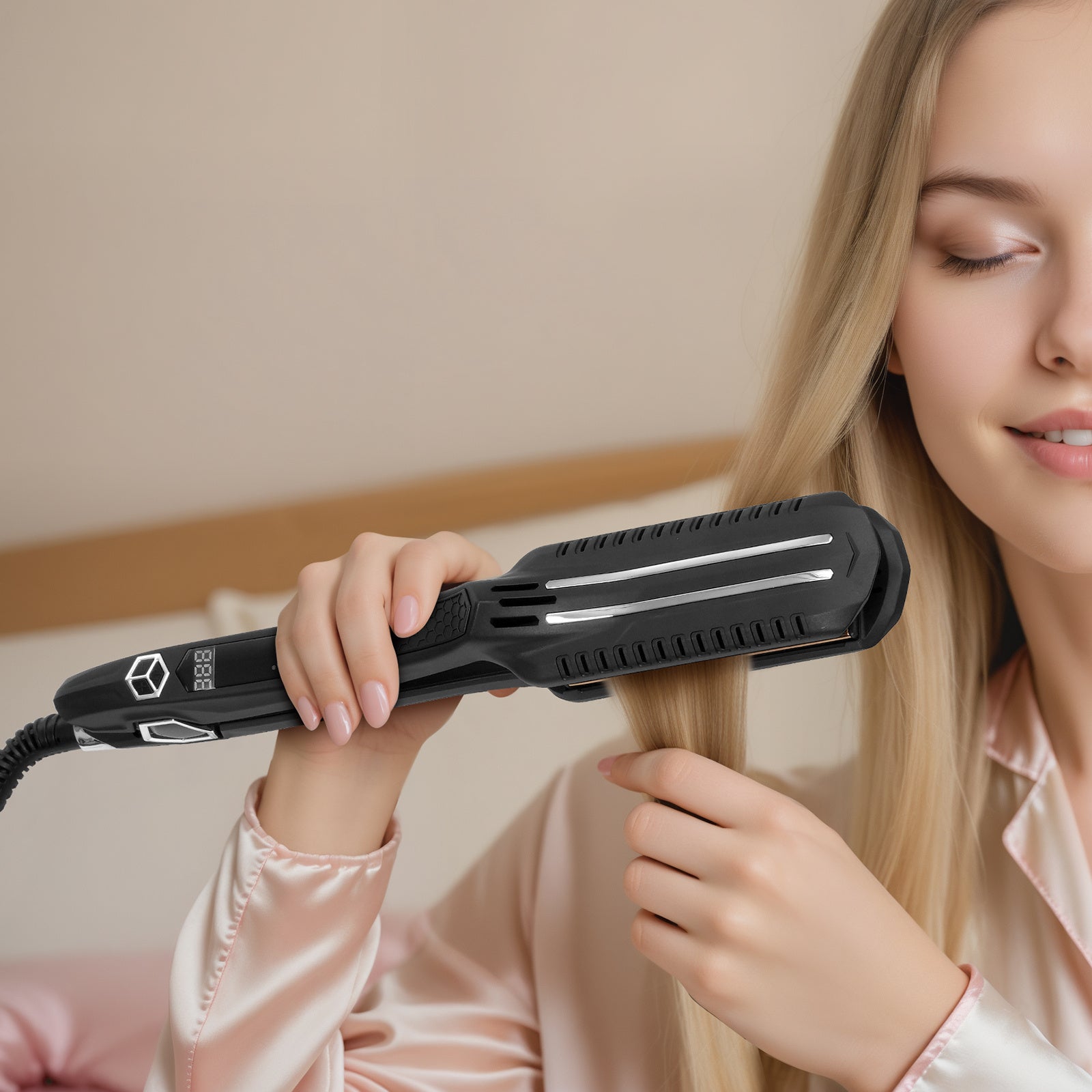 VEVOR Hair Straightener ✨ Titanium Flat Iron with Infrared Heat, 19 Temp Levels & LCD Display – Salon & Travel