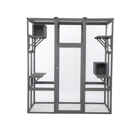 Oversized Cat Cage – Multi-Level Grey Indoor Enclosure with Platforms, Ladders & Lockable Doors for Cats & Kittens