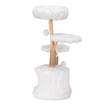 Modern Cat Tree – Natural Branch Cat Tower & Luxury Indoor Cat Condo, White