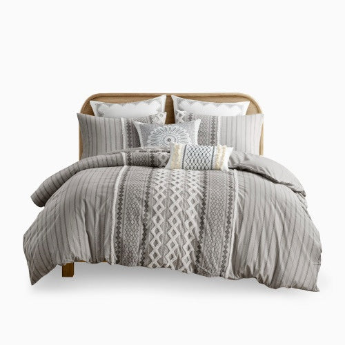 Full/Queen Cotton Printed Duvet Cover Set with Chenille – Includes Duvet Cover & 2 Shams, Tufted Chenille Front, Soft 100% Cotton, Button Closure