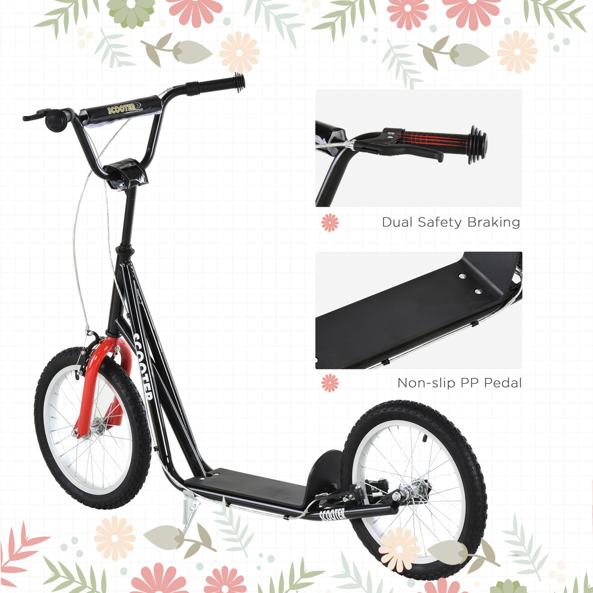Kids Kick Scooter with Dual Brakes - Adjustable Handlebar Scooter with 12" Inflatable Wheels for Ages 5-10