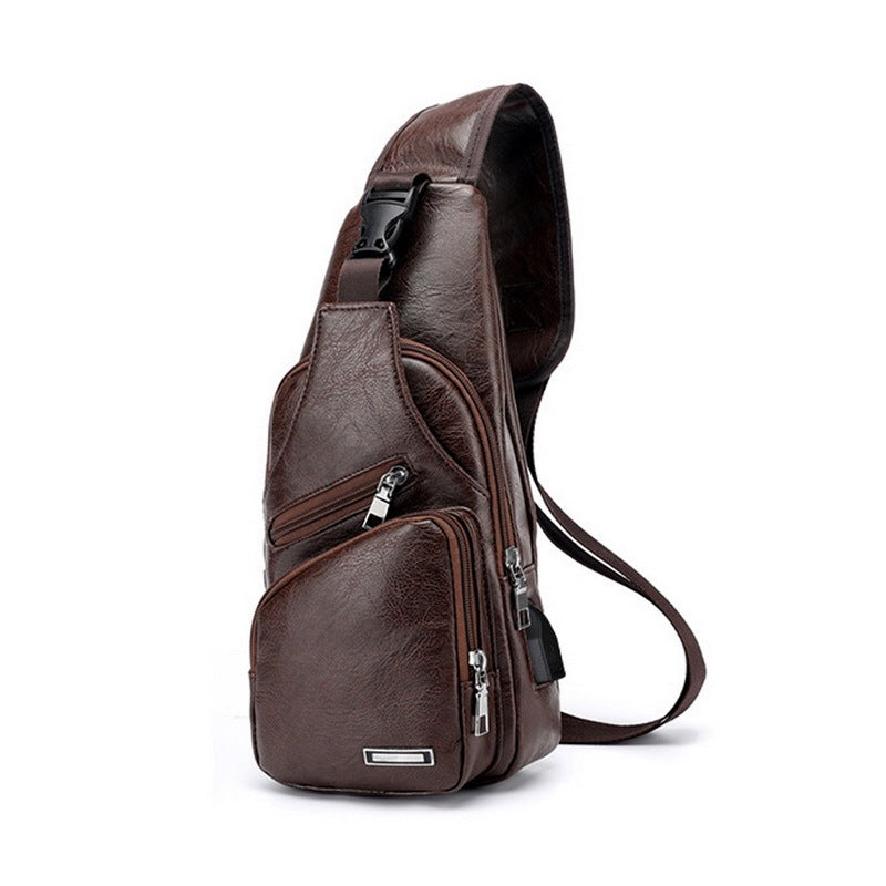 Men’s USB Charging Chest Bag – PU Leather Crossbody Travel Shoulder Messenger Bag