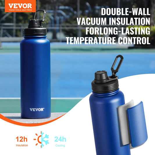 40 oz Insulated Water Bottle with 3 Lids - Stainless Steel Vacuum Flask for Hot & Cold Drinks