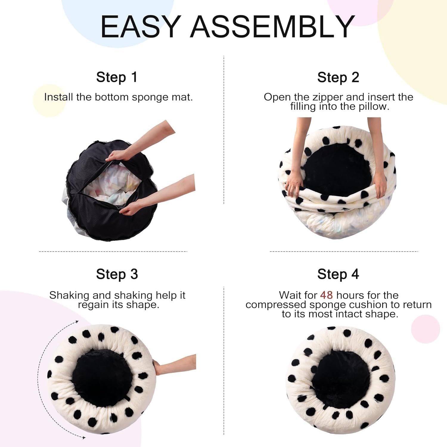 Mewoofun Donut Cat Bed – 23" Round Washable Plush Fluffy Pet Bed with Non-Slip Bottom for Cats, Puppies & Small Dogs