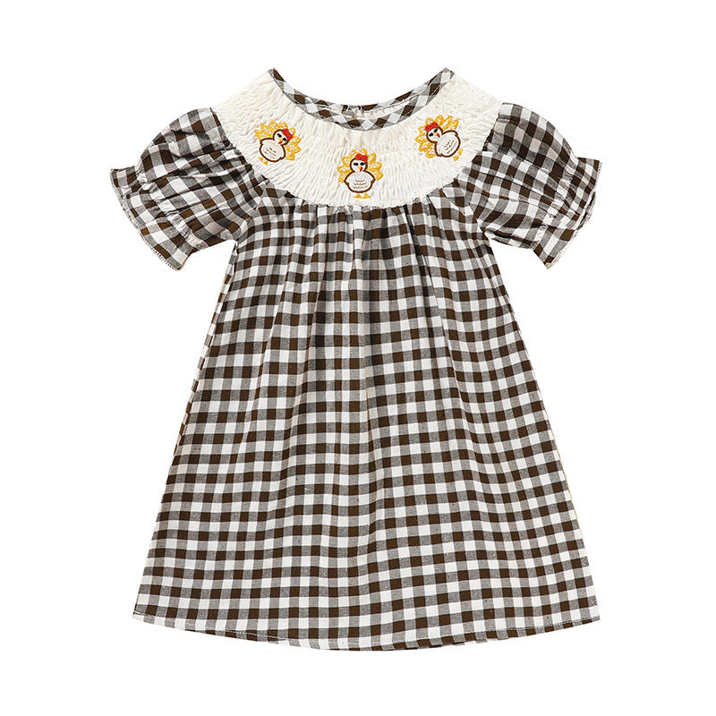 Infant Baby Girls Thanksgiving Dress 🦃 Plaid Party Outfit with Turkey Print