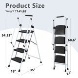 Durable 4-Step Folding Ladder with Safety Handle & Anti-Skid Pedals