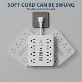 14-in-1 Wall-Mounted Power Strip with Overload Protection, One-Touch Control Switch, 8 AC Outlets & 6 USB Ports (Including 2 Type-C Ports) – Flexible Soft Cord Design for Office, Home, or School Use, Office Charging Hub | M - PulinGO