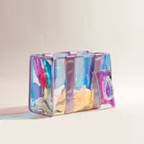 Women’s Beach Bag – Large Rainbow Clear Tote with Waterproof Phone Pocket