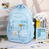 Sanrio Cinnamoroll & My Melody Large-Capacity Backpack Set – Includes Coat Purse, Stationery Set, Lanyard & 4 Badge Pins