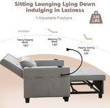 3-in-1 Convertible Sleeper Chair Bed with USB Ports - Pull-Out Futon Armchair (Grey)