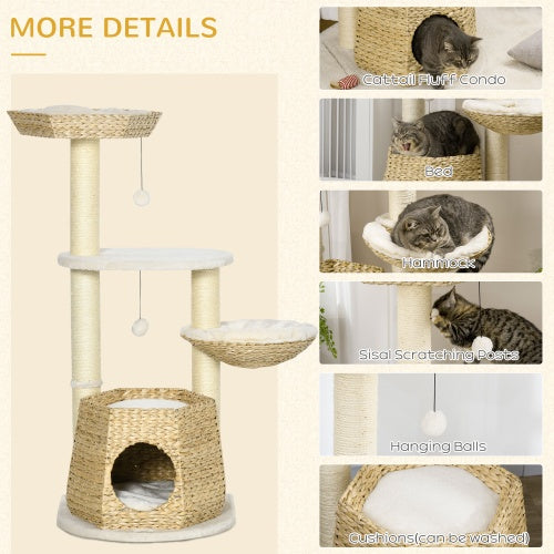 PawHut 47" Cat Tree – Kitty Activity Center with Fluff Bed, Condo, Sisal Scratching Post & Hanging Ball, Natural