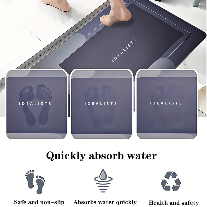 Ultra-Absorbent Diatomaceous Earth Bathroom Mat – Non-Slip Quick-Dry Foot Mat with Four-Leaf Clover Design (Black & Gold Accents)