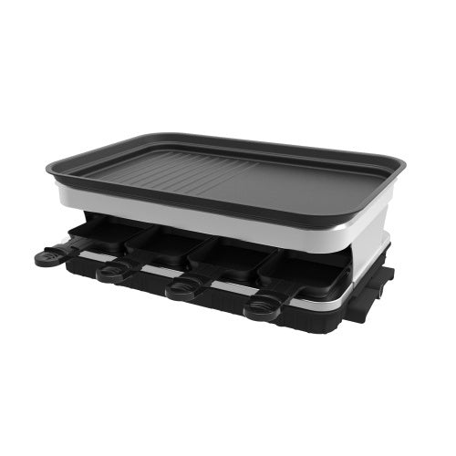 8-Person Non-Stick Raclette Grill – 1500 W Adjustable Tabletop Grill with Mini Pans and Stepped Griddle Top