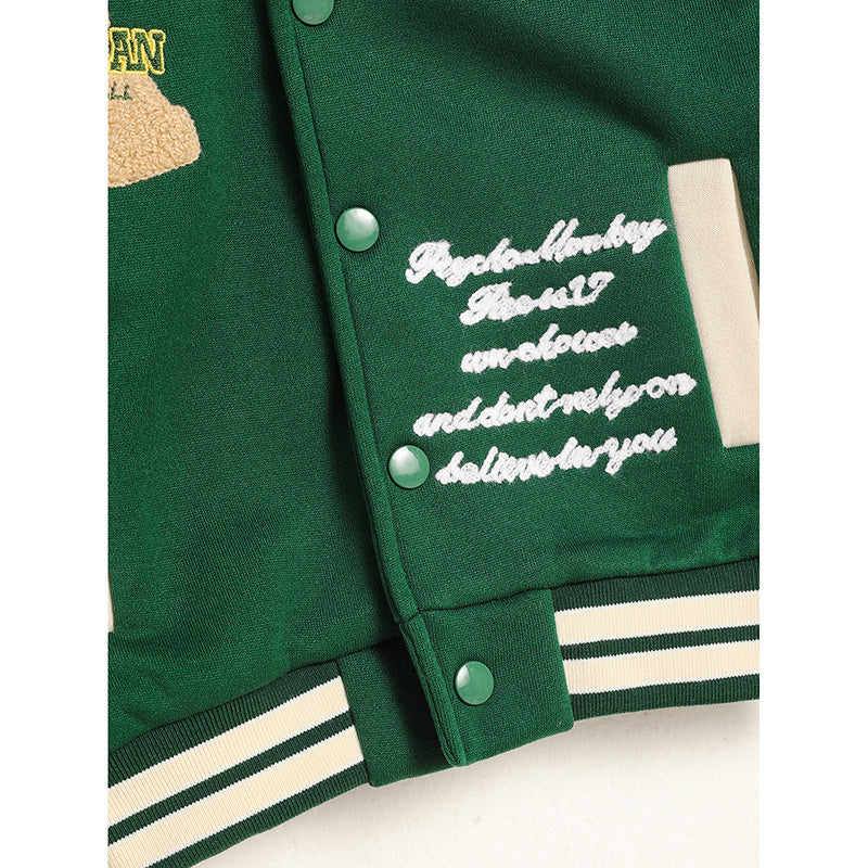 Toddler Kids Girls & Boys Embroidery Letters Print Jacket – Baseball Collar Casual Sports Coat