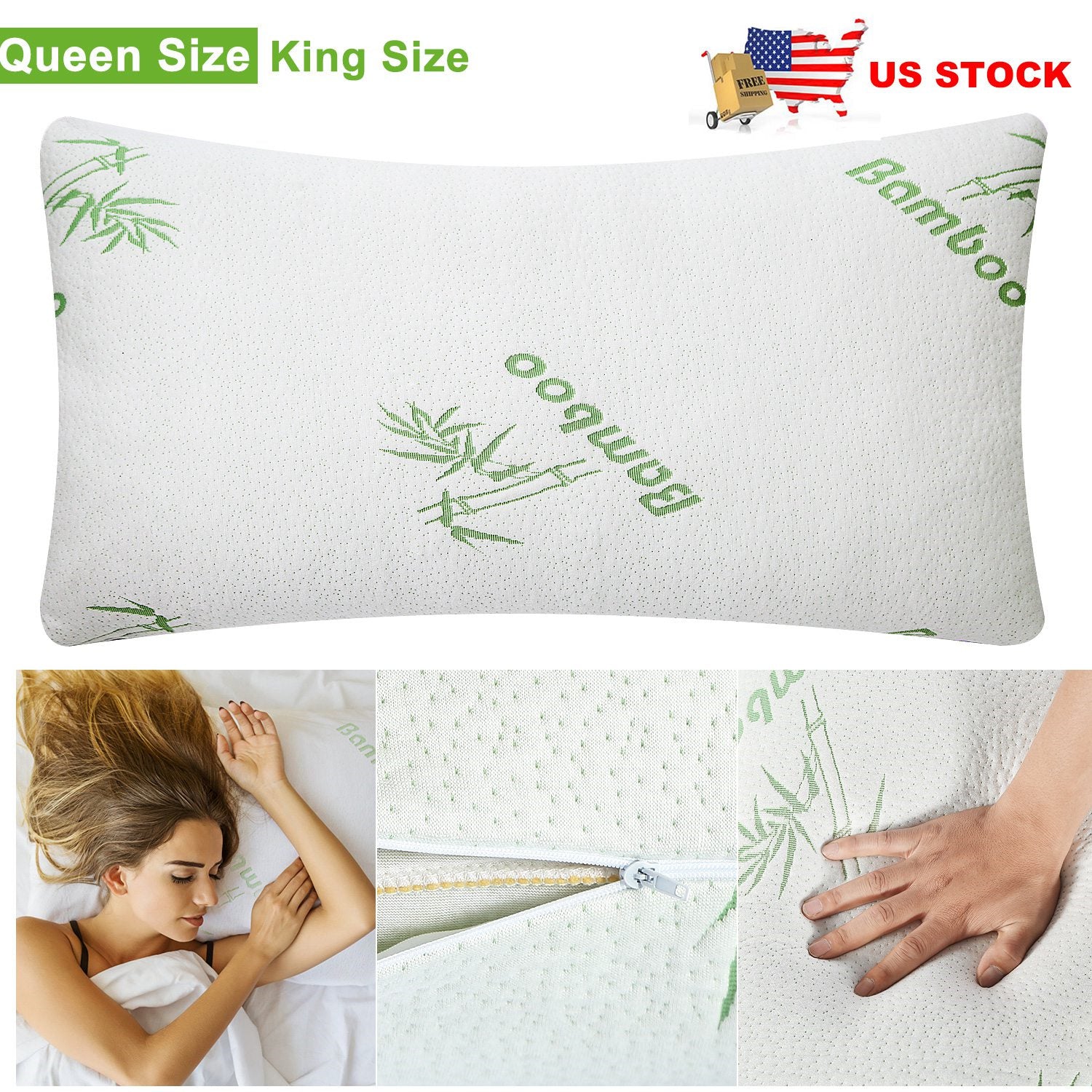 Bamboo Memory Foam Pillow – Cooling Shredded Memory Foam with Washable Bamboo-Blend Cover, Removable and Hypoallergenic