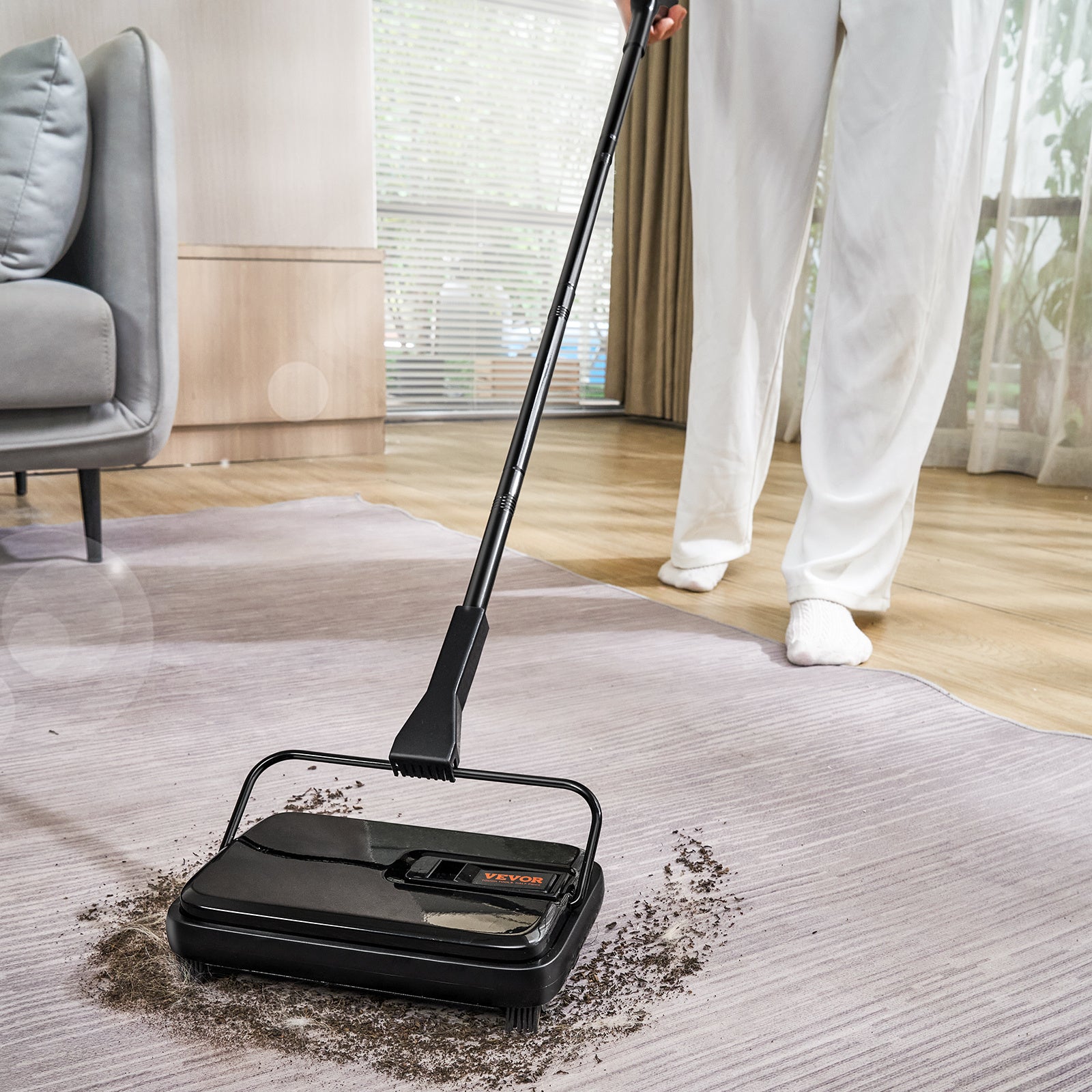 VEVOR Manual Carpet and Floor Sweeper - Non-Electric Cleaner for Dust and Pet Hair with Easy-Empty Dustbin & Cleaning Comb
