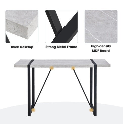 Modern 55-Inch Dining Table – Rectangular Gray MDF Top with Metal Frame, Easy Assembly for 4 People