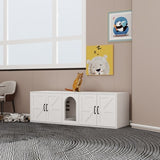Modern Cat Litter Box Furniture – Double Room Wooden Cat Litter Enclosure with Cat Door, Stylish Indoor Pet Cabinet