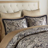 12-Piece Comforter Set with Cotton Bed Sheets – Full Size, Black Paisley Jacquard Comforter, Includes Sheets, Bed Skirt, Shams, and Decorative Pillows