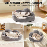 Mewoofun Cat & Small Dog Bed – 23" Grey Fluffy Flower-Shaped Washable Sofa Bed with Non-Slip Bottom for Puppies & Kittens