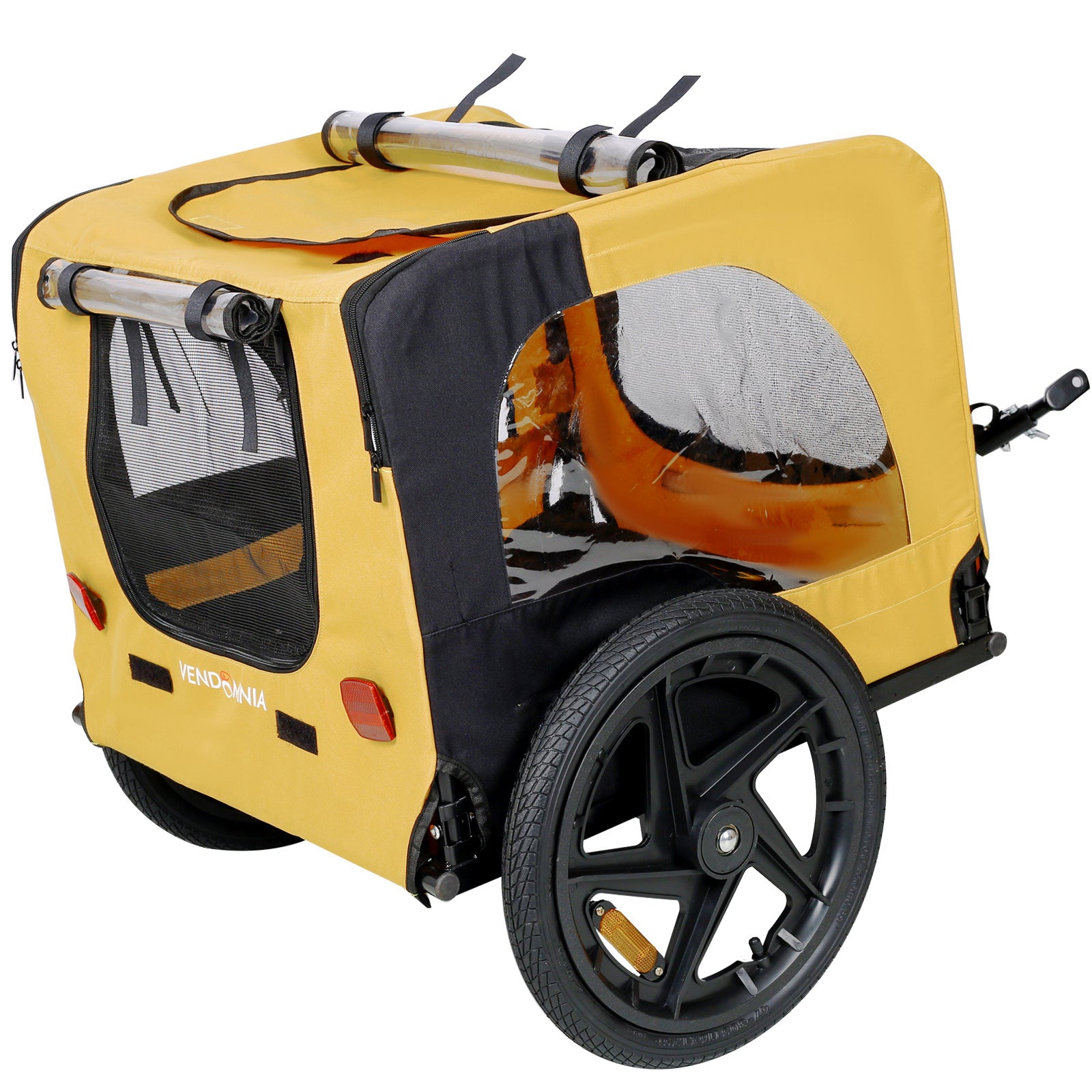 Yellow Heavy-Duty Foldable Pet Stroller & Bike Trailer – Weatherproof with Quick-Release Wheels & Ventilated Canopy