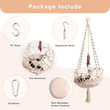 Mewoofun Boho Macrame Cat Swing – Handwoven Hanging Bed with Soft Mat & Toy, Decorative Hammock for Indoor Cats
