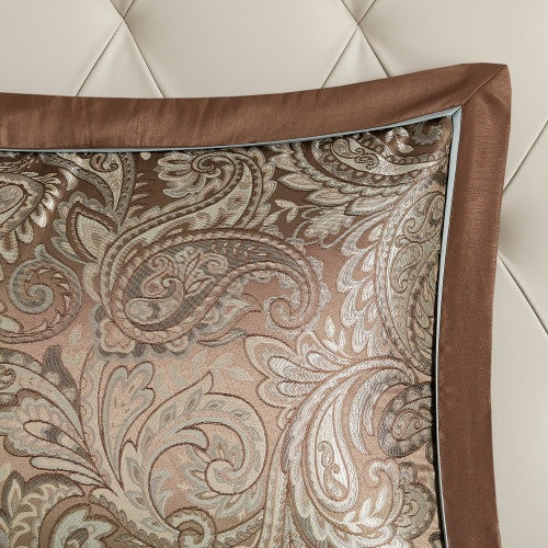 12-Piece Comforter Set with Cotton Bed Sheets – Full Size, Includes Comforter, Bed Skirt, Euro & Standard Shams, Cotton Sheets & Decorative Pillows, Blue & Brown Paisley Pattern