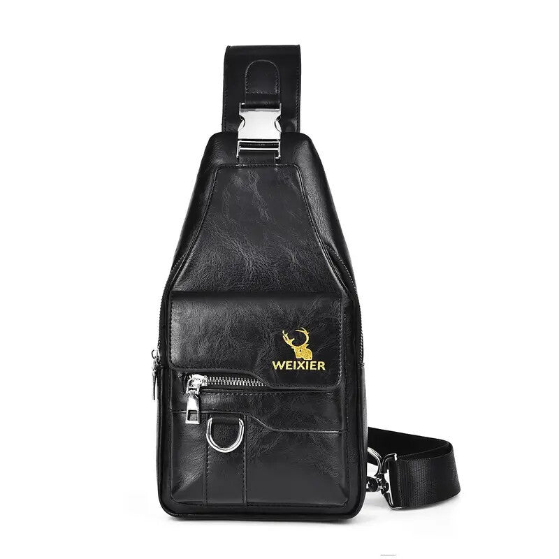 Premium PU Leather Vintage Style Chest Bag – Spacious Multi-Compartment Crossbody with Waterproof Design for Men