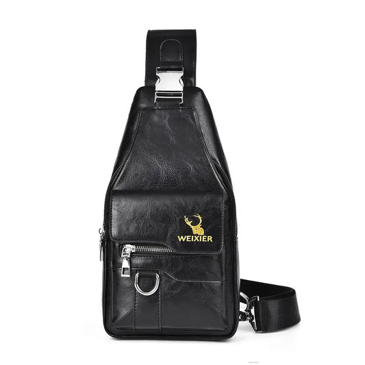 Premium PU Leather Vintage Style Chest Bag – Spacious Multi-Compartment Crossbody with Waterproof Design for Men