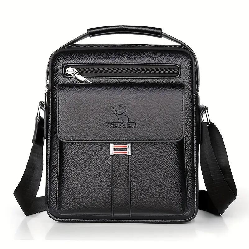 Leather Messenger Crossbody Shoulder Bag for Men – Work, Business & Casual Travel Bag with Adjustable Strap & Metal Zipper