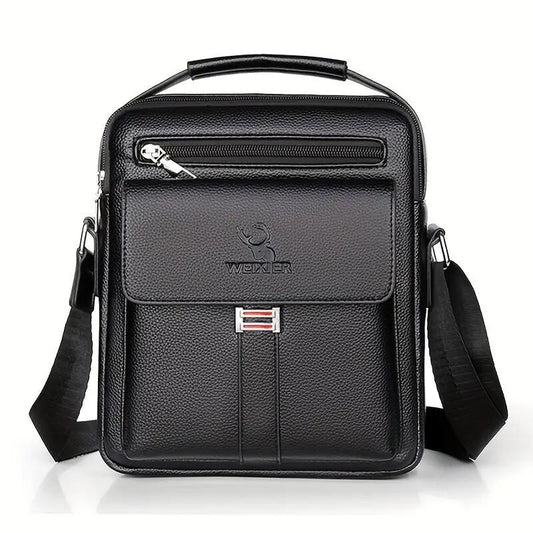 Leather Messenger Crossbody Shoulder Bag for Men – Work, Business & Casual Travel Bag with Adjustable Strap & Metal Zipper