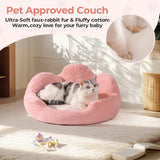 Mewoofun Fluffy Cat Couch Bed – 23" Round Washable Sofa with Non-Slip Bottom for Indoor Cats & Small Dogs