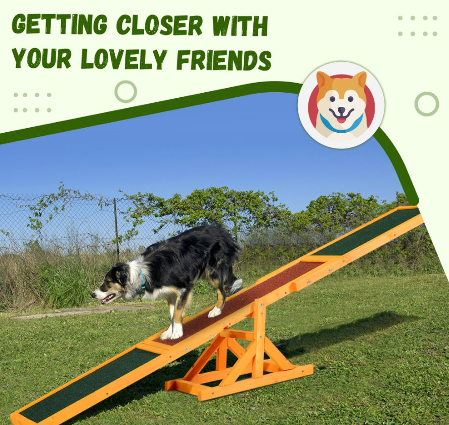Wooden Dog Agility Seesaw – 71" Weather-Resistant Training & Exercise Equipment for Dogs, Outdoor Natural Wood Balance Board