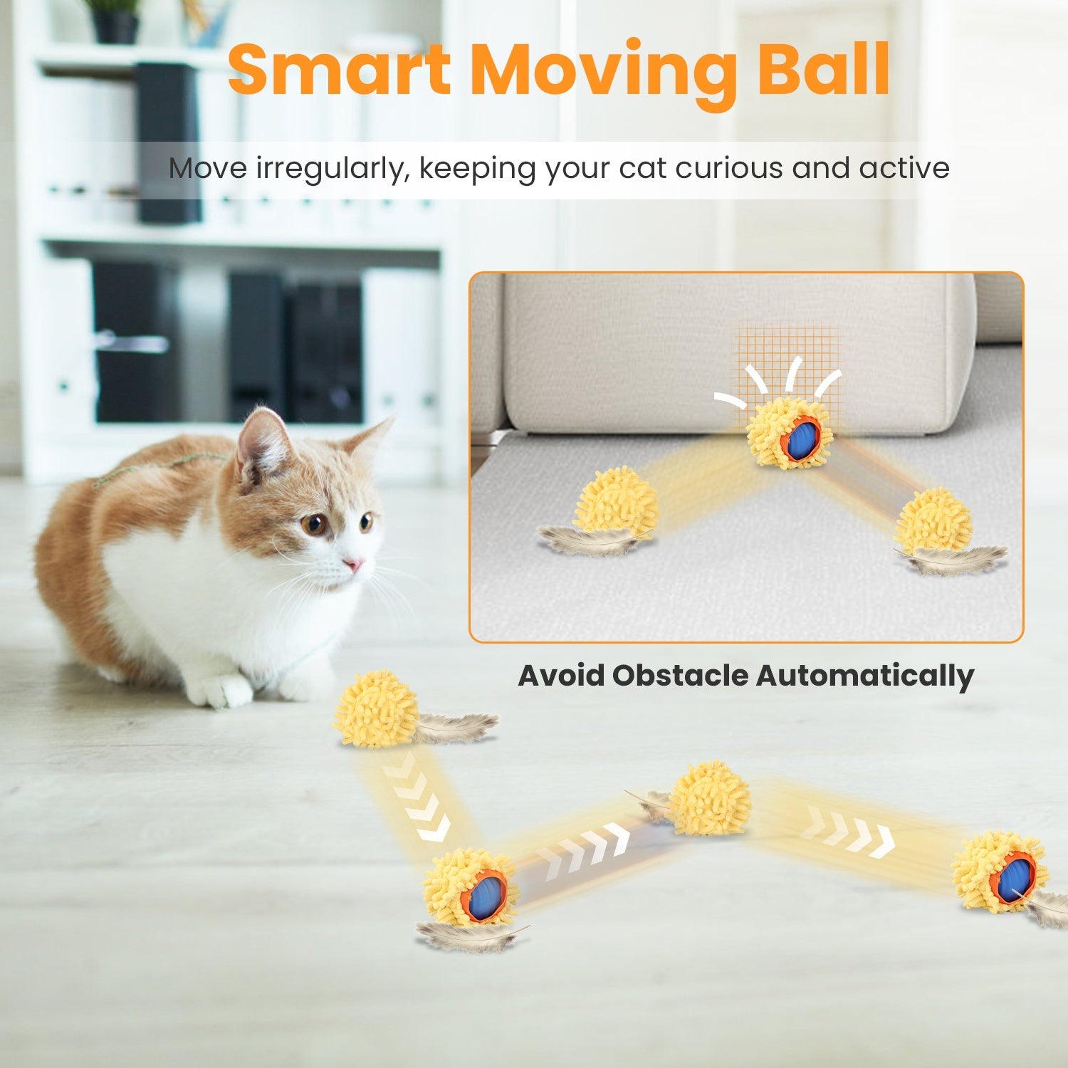 Motion-Activated Fast-Rolling Cat Toy Ball in Pouch – Rechargeable Interactive Play