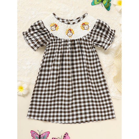 Infant Baby Girls Thanksgiving Dress 🦃 Plaid Party Outfit with Turkey Print