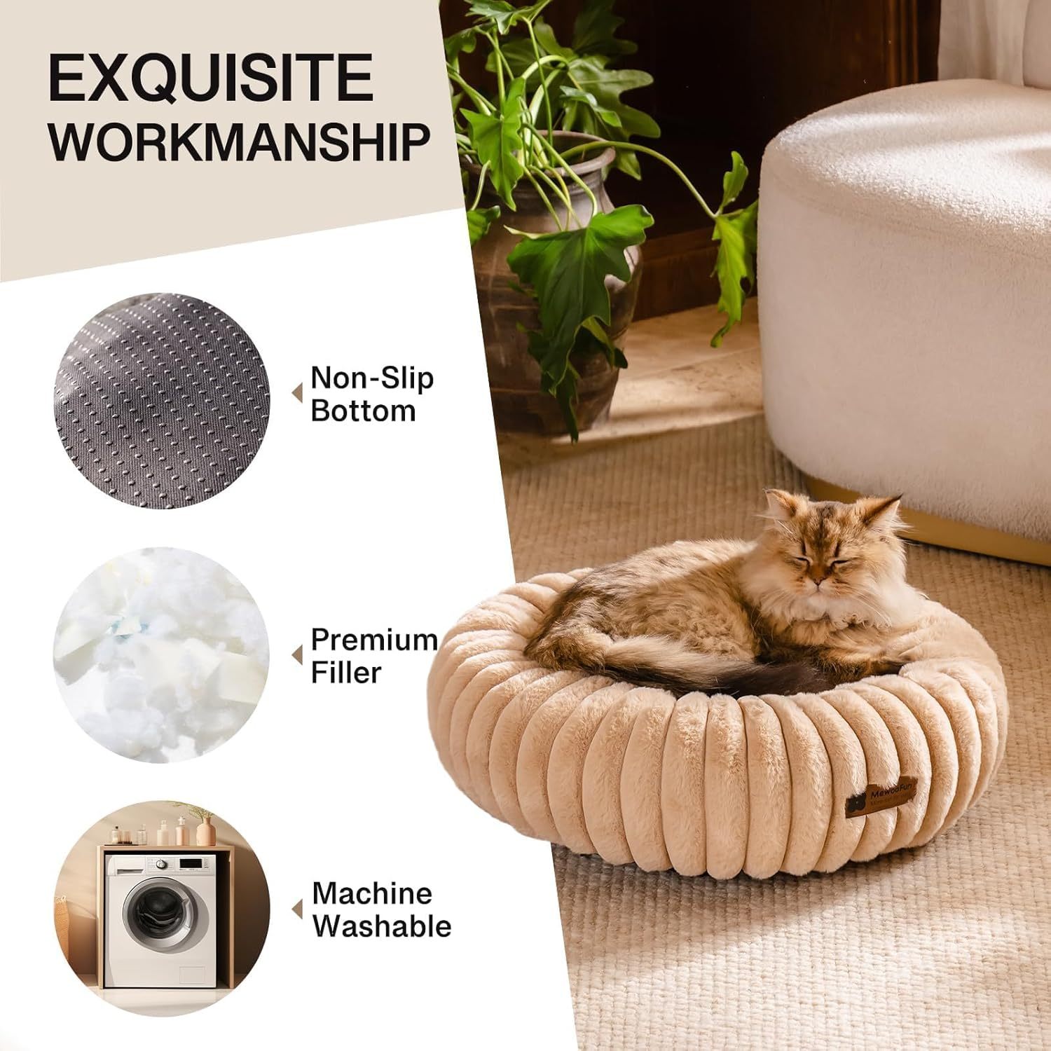 Mewoofun Donut Dog Bed – Medium 45 lbs Capacity Calming Plush Washable Pet Bed with Non-Slip Bottom for Dogs & Cats