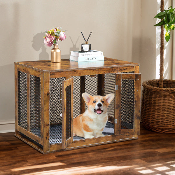 Multi-Functional Kennel – Rustic Pet Crate & Functional Side Table for Dogs, Cats, Rabbits & More
