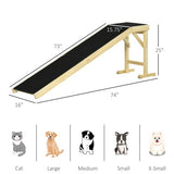 Pet Ramp for Dog Bed with Non-Slip Carpet & Top Platform – Pine Wood, 74" × 16" × 25"