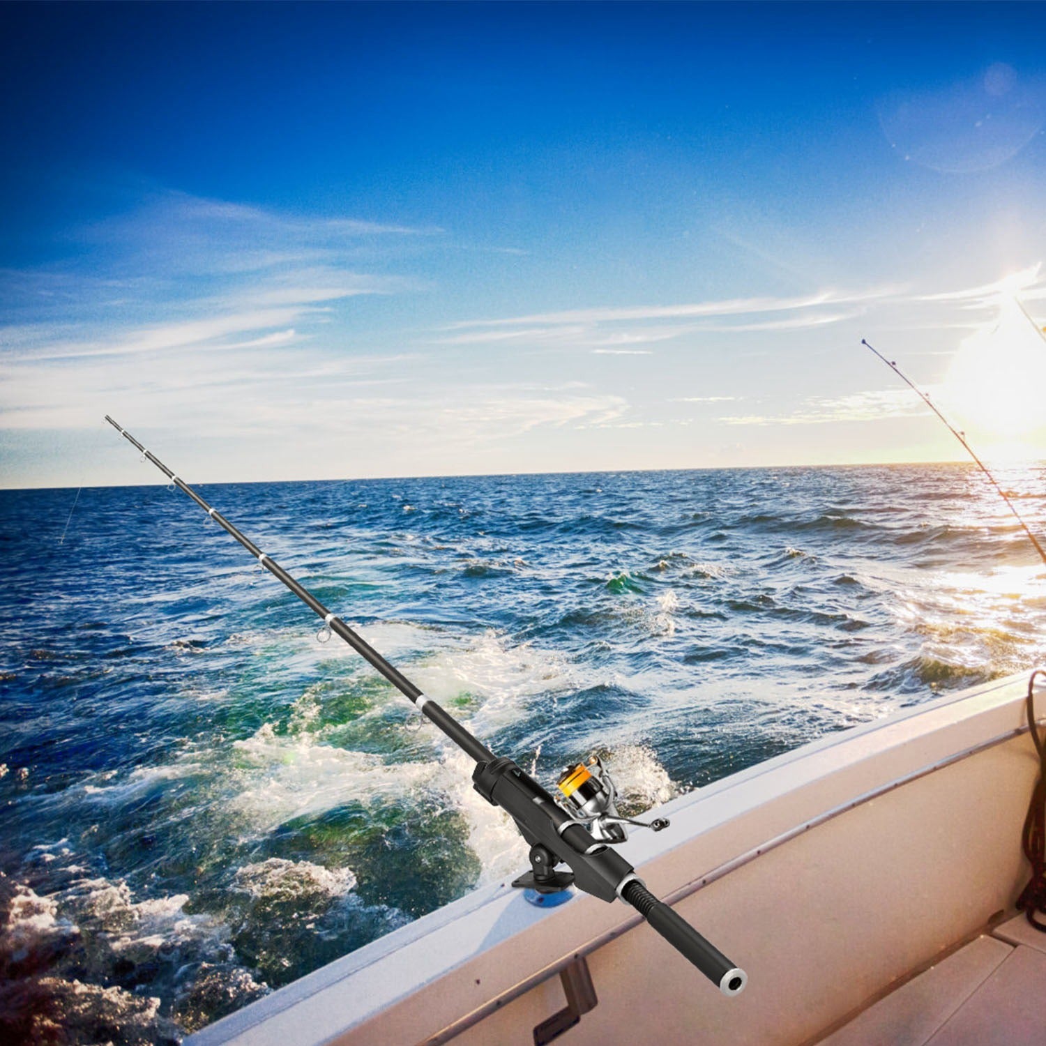 360° Rotatable Boat Fishing Rod Holder - Adjustable Kayak Pole Holder with Rail Clamp Mount