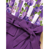 Toddler Girl Purple Rose Print Outfit – Stripe Top with Belted Skirt Set, Cute Holiday & Going Out Clothes for Spring and Fall