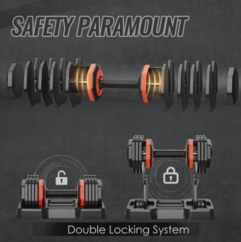 Adjustable Dumbbell Set 10-in-1 – Fast Adjust 55LB Free Weights with Turning Handle, Black Dumbbells for Men & Women Home Gym Workout