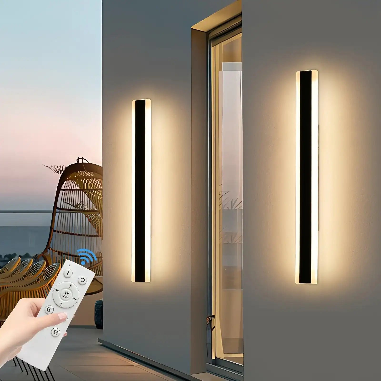 [2pcs Dimmable Wall Light] 1pc/2pcs Dimmable Modern Outdoor Wall Light | 10%-100% Dimmable Outdoor Wall Sconce with Remote Control | 3000k-6000k Black Outdoor Exterior Lights Linear Long Porch Lights - PulinGO