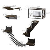 PawHut Cat Shelves – Wall-Mounted Cat Tree with Curved Platform, Cozy House, Bridge, Easy Stairs & Flat Perch, Coffee Brown
