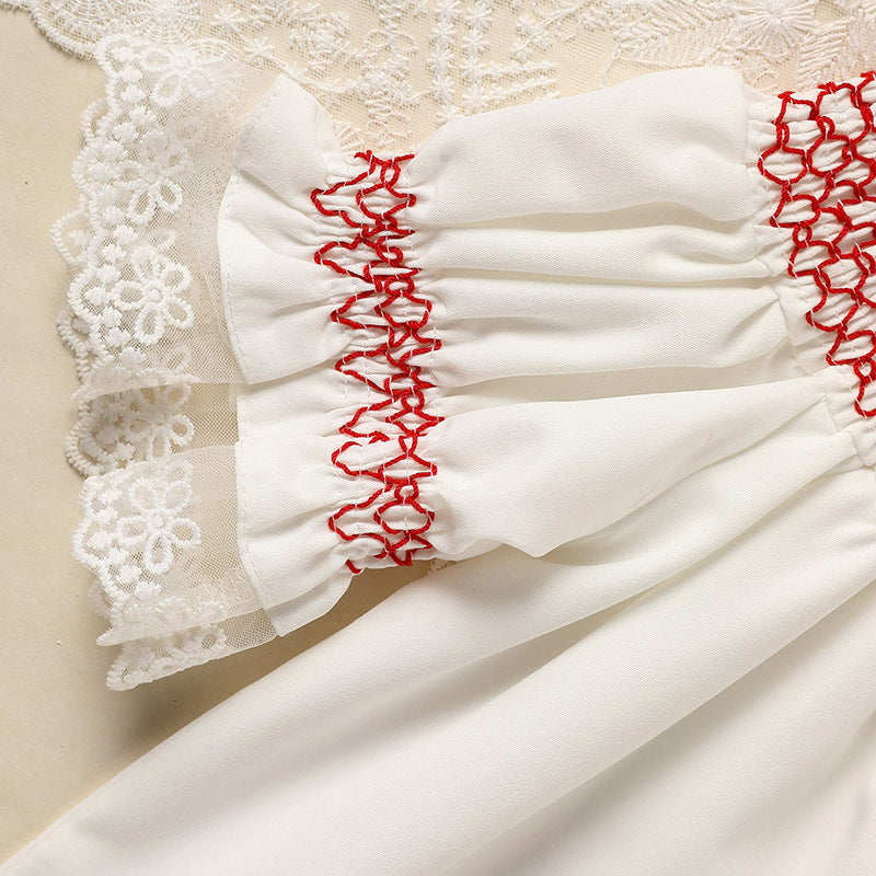 Infant Baby Girl Valentine’s Day Dress ❤️ White Lace with Red Embroidery (111 karakter ✅)