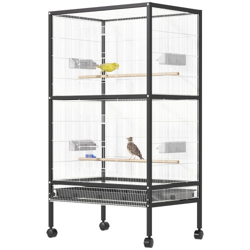 PawHut 54'' Extra Large Portable Rolling Iron Aviary – Flight Bird Cage with Accessories for Parrots, Cockatiels & Finches