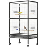 PawHut 54'' Extra Large Portable Rolling Iron Aviary – Flight Bird Cage with Accessories for Parrots, Cockatiels & Finches