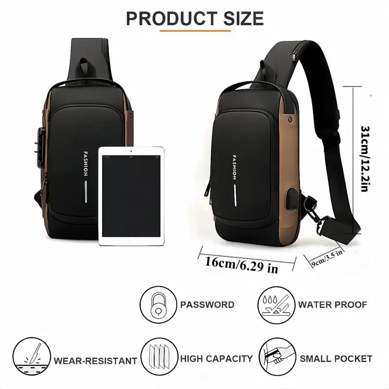 Men’s Waterproof Motorcycle Chest Bag – Anti-Theft Oxford Fabric Shoulder Bag for Travel, Hiking & Outdoor Use