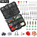 188-Piece Fishing Tackle Accessory Kit - Complete Set with Hooks, Sinkers, Swivels & More in Tackle Box
