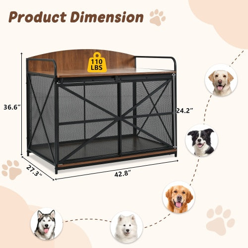 42.8-Inch Heavy-Duty Dog Crate Furniture – Farmhouse Wooden Kennel & Coffeetable